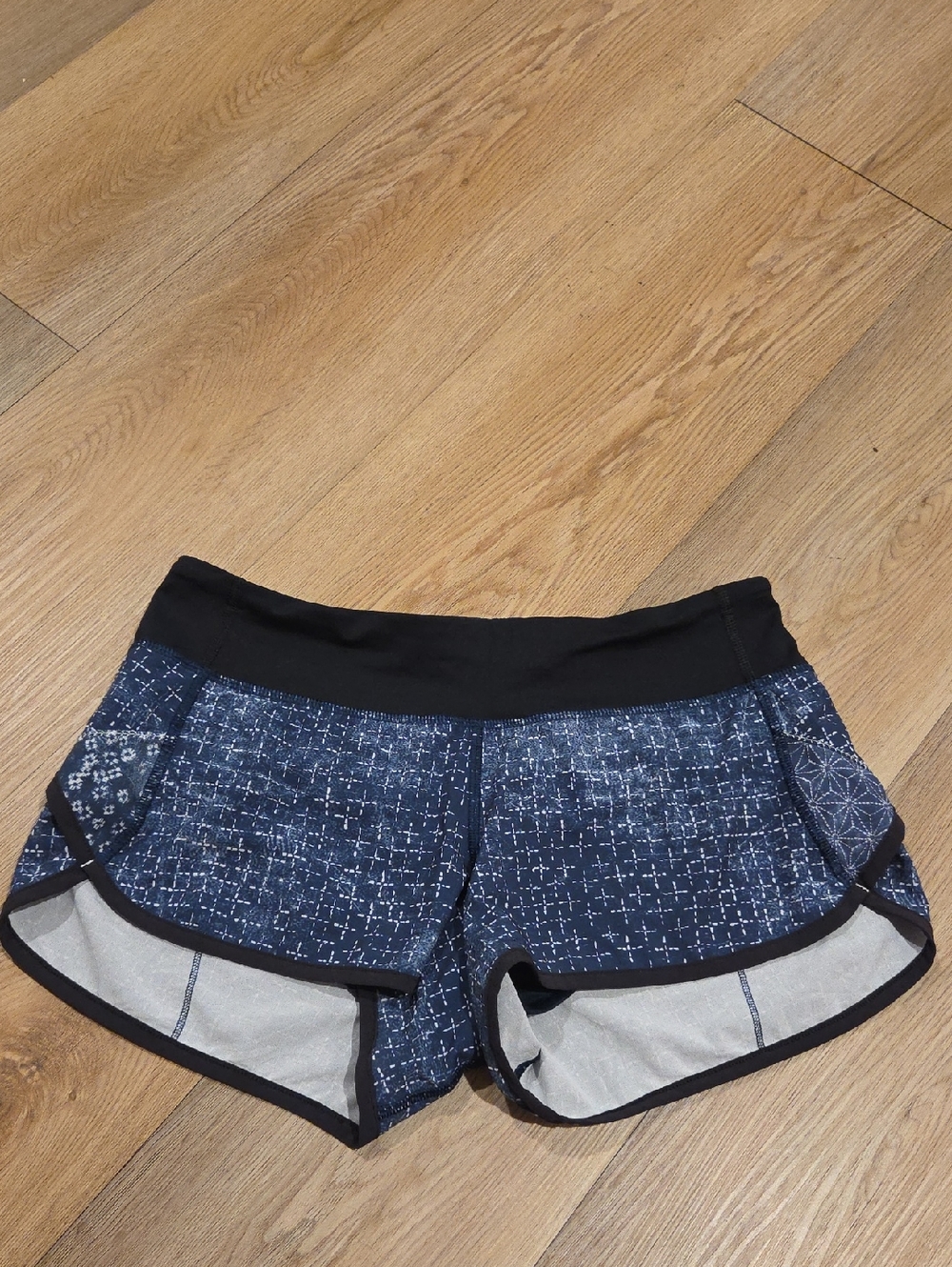 lululemon athletica Navy Patterned Running Shorts with Black Waistband